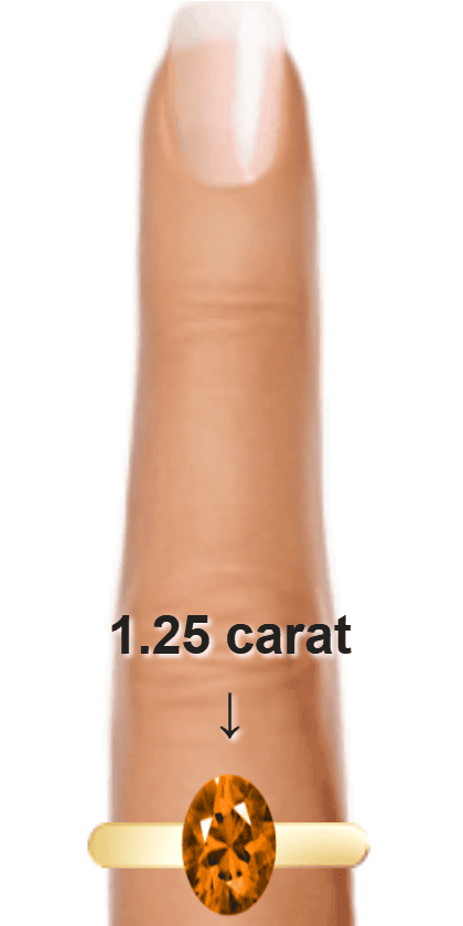 Orange 1.25 carat oval-cut Andesine on a ring and finger.