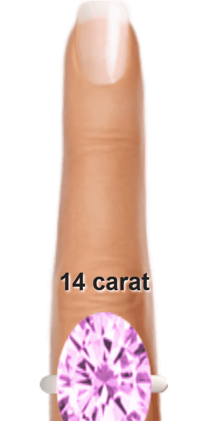 Light Purple 14 carat oval-cut Morganite on a ring and finger.