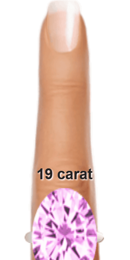 Light Purple 19 carat oval-cut Morganite on a ring and finger.