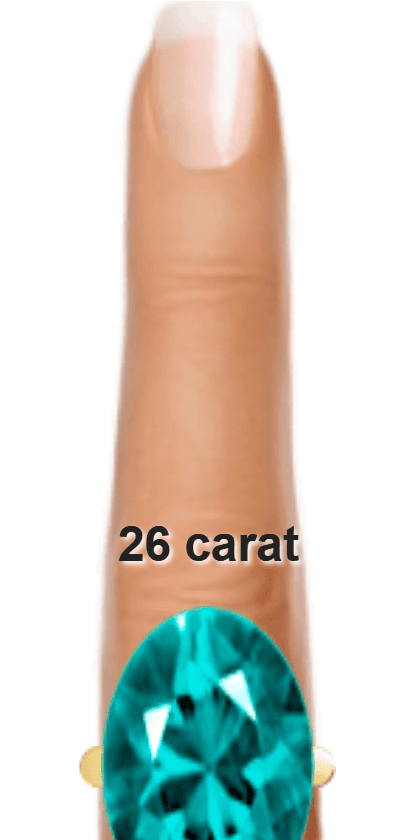 Bluish Green 26 carat oval-cut Alexandrite on a ring and finger.
