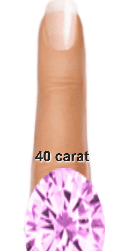 Light Purple 40 carat oval-cut Morganite on a ring and finger.